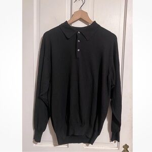 Gran Sasso Silk Cashmere Men’s Lana Polo Collar Knit Sweater 52 L Black Italy